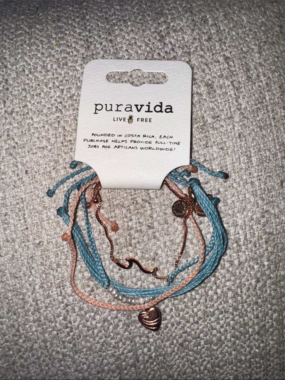 Pura Vida Blue & Pink Layered Charm Bracelet Set with Gold Accents